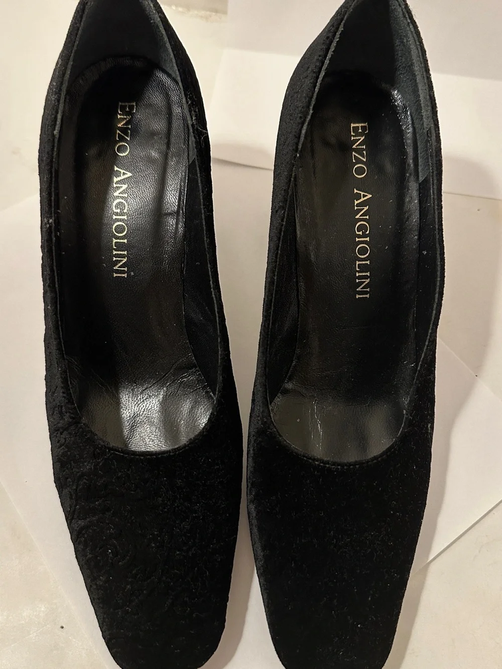Enzo Angiolini Black Velvet Block Heel Pumps